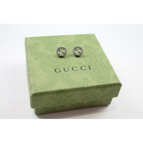 191 - Pair of silver earrings by designer Gucci in original box (3g)