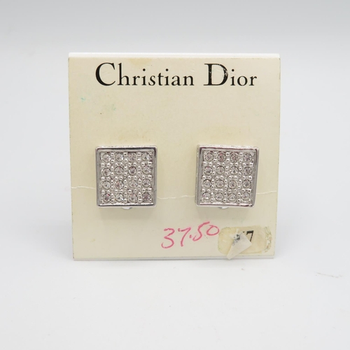 199 - Silver tone clip on earrings by designer Christian Dior (18g)