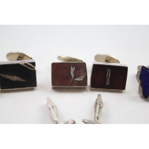 204 - A collection of silver cufflinks including Lapis Lazuli (74g)