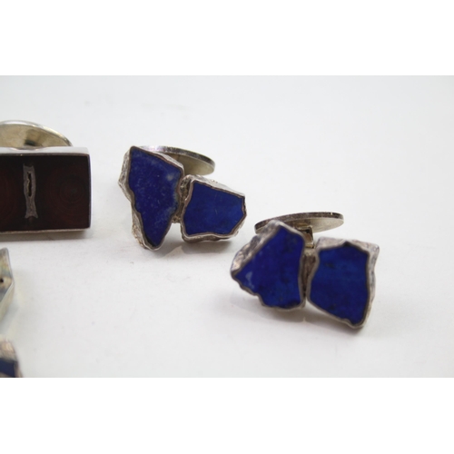 204 - A collection of silver cufflinks including Lapis Lazuli (74g)