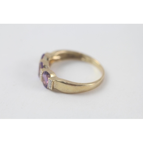 14 - 9ct gold amethyst & diamond ring (2.4g) Size  P