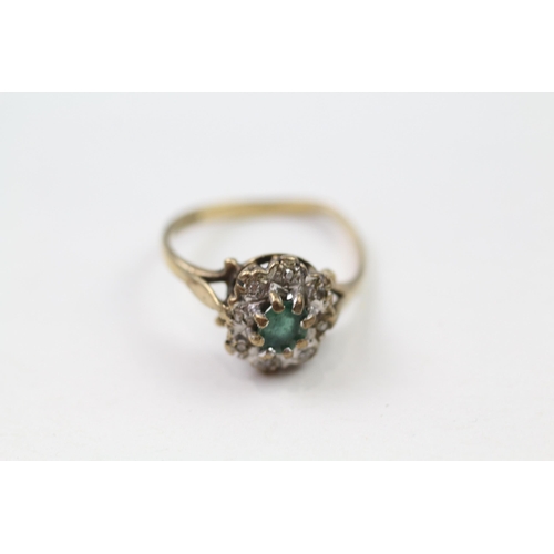 146 - 9ct gold emerald & diamond cluster ring (2.1g) Size  N