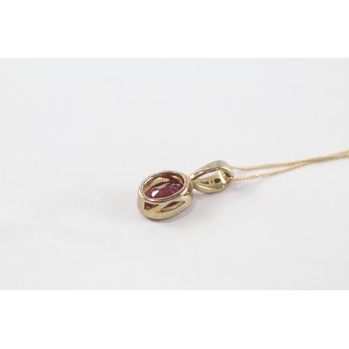 148 - 9ct gold ruby pendant & chain (2.2g)