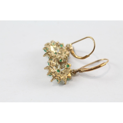 153 - 9ct gold emerald & opal cluster drop earrings (2g)