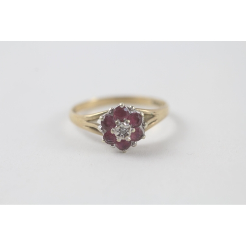 62 - 9ct gold ruby & diamond cluster ring (1.9g) Size  Q