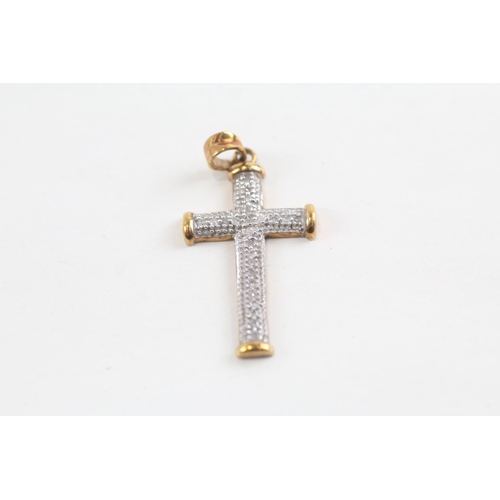 71 - 2x 9ct gold diamond cross pendant & earring set (4.4g)