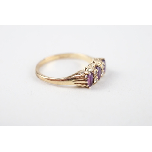 84 - 9ct gold amethyst & diamond ring (2.5g) Size  O