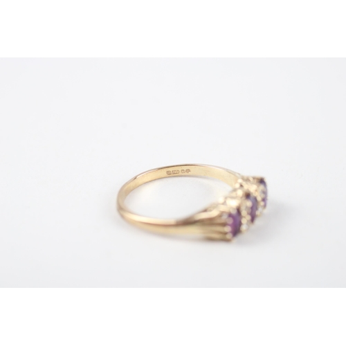 84 - 9ct gold amethyst & diamond ring (2.5g) Size  O