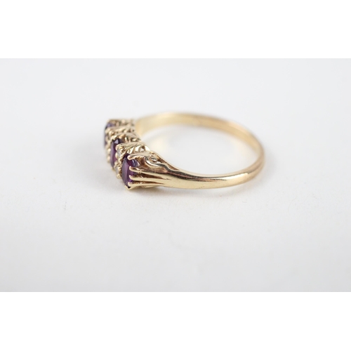 84 - 9ct gold amethyst & diamond ring (2.5g) Size  O