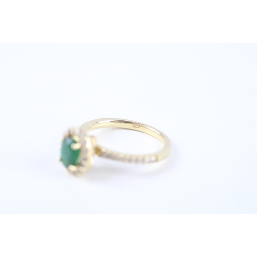 85 - 14ct gold emerald & diamond halo ring (4.2g) Size  N