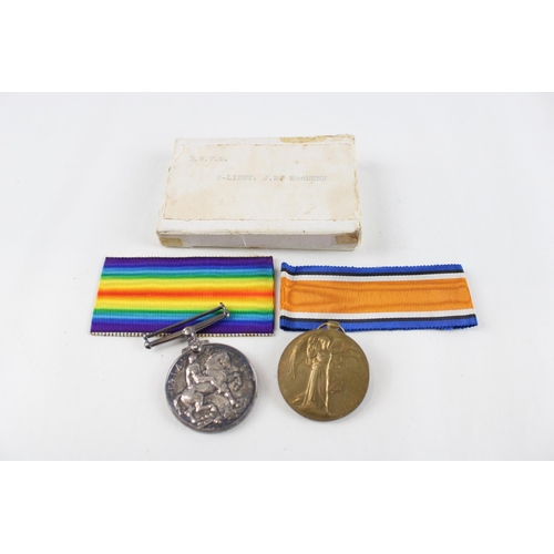 324 - Boxed WW.1 Officers Medal Pair & Ribbons Named. 2 Lieut J.M. Mac Munn