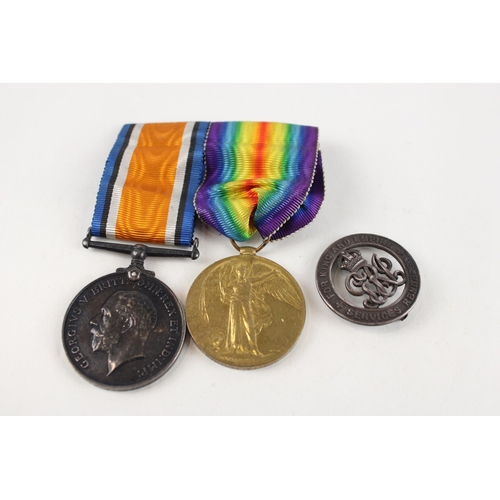 328 - WW.1 Mounted Medal Pair & Silver War Badge. Pair Named. 106694 Dvr R.E Kimberley