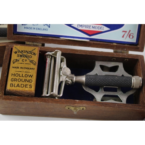 341 - 3 x 1950s Boxed Safety Razors Inc Gillette Popular #4 & Wilkinson Sword Empire