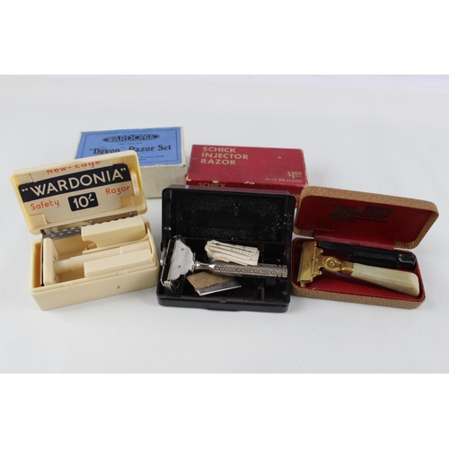 343 - 1950s Vintage Men's Cased Razors Inc Schick Injector, Wardonia Devon, Bakelite