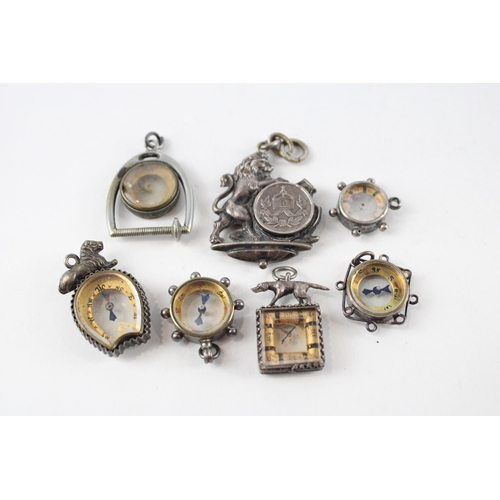 348 - 7 x Antique / Vintage Compass Fobs Inc Silver Plated, .925 Sterling, .950 (38g)