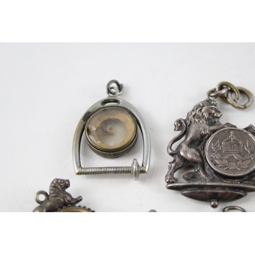 348 - 7 x Antique / Vintage Compass Fobs Inc Silver Plated, .925 Sterling, .950 (38g)