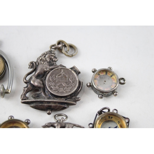 348 - 7 x Antique / Vintage Compass Fobs Inc Silver Plated, .925 Sterling, .950 (38g)