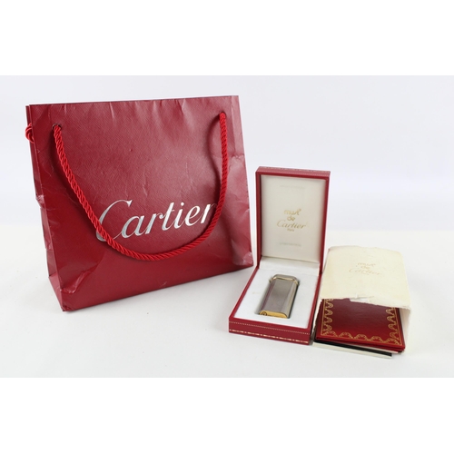 351 - Must De CARTIER Silver & Gold Plate Cigarette Lighter In Original Box w/ Bag