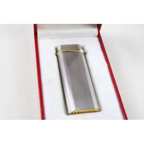 351 - Must De CARTIER Silver & Gold Plate Cigarette Lighter In Original Box w/ Bag