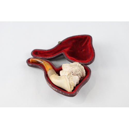 353 - Antique / Vintage Carved Meerschaum Smoking Pipe In The Form of A Lady Cased