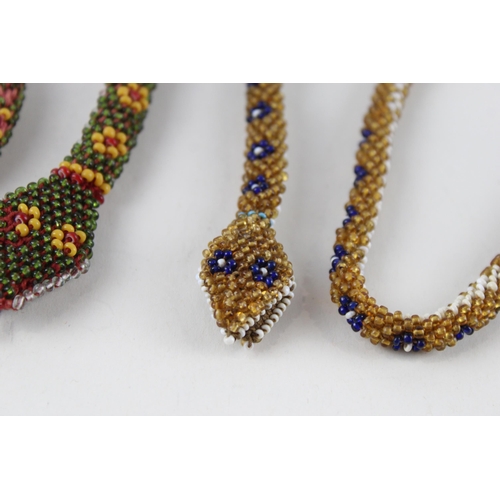 354 - 2 x Antique Turkish Prisoner of War Colourful Beadwork Snakes