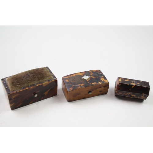 369 - Antique Wooden Trinket Boxes w/ Tortoise Shell Detail