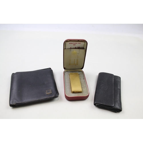 378 - 3 x Dunhill Items Inc. Rollagas Gold Plated Lighter - Tobacco Pouch & Wallet