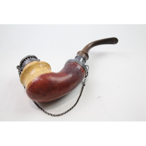 382 - Antique Estate Pipe Inc Leather Cased Bavarian Meerschaum / Amber Bowl