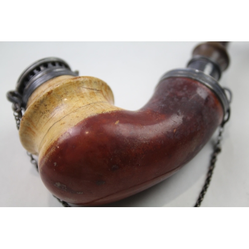 382 - Antique Estate Pipe Inc Leather Cased Bavarian Meerschaum / Amber Bowl