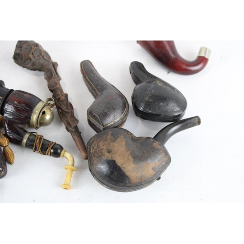 385 - 8x Estate Pipes Inc. Antique Cased Meerschaum - Gourd Calabash - Carved Wood Etc