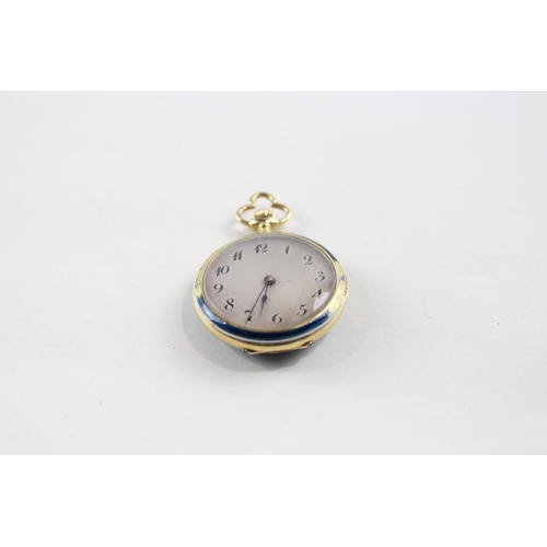 397 - Antique 18ct Gold Cased Diamond & Enamel Ladies Fob Watch Hand-wind WORKING