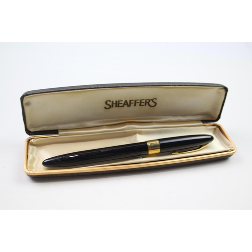 425 - Sheaffer Fountain Pen Snorkel Vintage Black Casing Steel Nib Writing Boxed