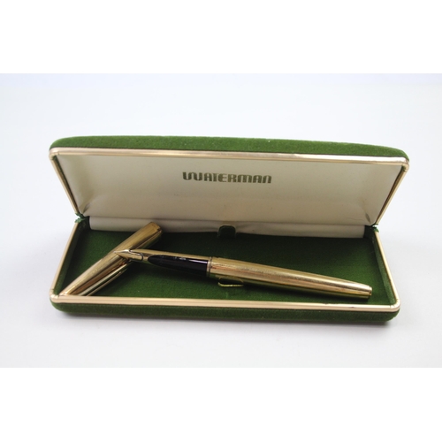 428 - Vintage WATERMAN C/F Gold Plated Fountain Pen w/ 18ct Gold Nib Writing Boxed