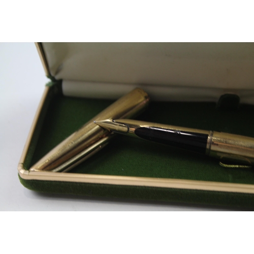 428 - Vintage WATERMAN C/F Gold Plated Fountain Pen w/ 18ct Gold Nib Writing Boxed