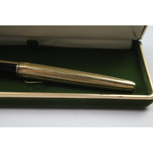 428 - Vintage WATERMAN C/F Gold Plated Fountain Pen w/ 18ct Gold Nib Writing Boxed