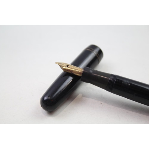 430 - Vintage MABIE TODD Swan Self Filler Calligraph Black Fountain Pen w/ 14ct Nib