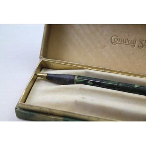 431 - Vintage CONWAY STEWART 759 Green Fountain Pen w/ 14ct Gold Nib, Pencil, Box