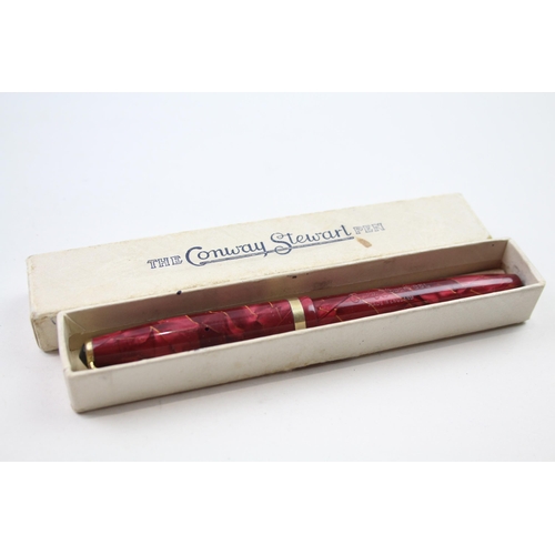 432 - Vintage CONWAY STEWART 85L Burgundy Fountain Pen w/ 14ct Gold Nib WRITING