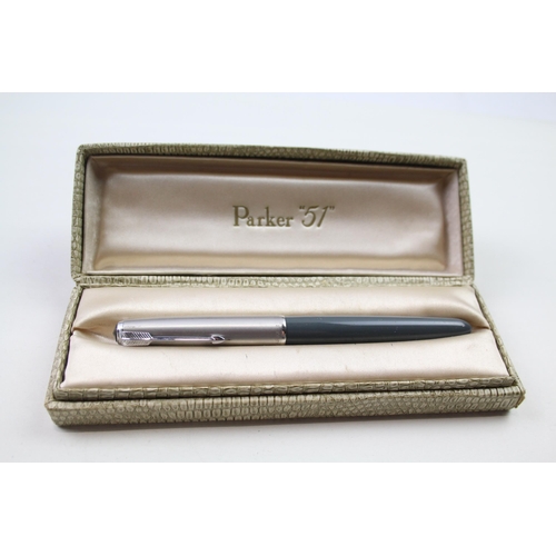 437 - Vintage PARKER 51 Grey Cased Fountain Pen w/ 14ct Gold Nib Original Box