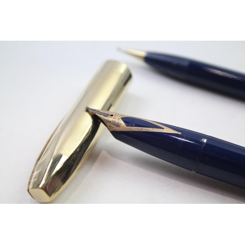 438 - Vintage SHEAFFER PFM Pen For Men Navy Fountain Pen Set w/ 14ct Gold Nib, Pencil