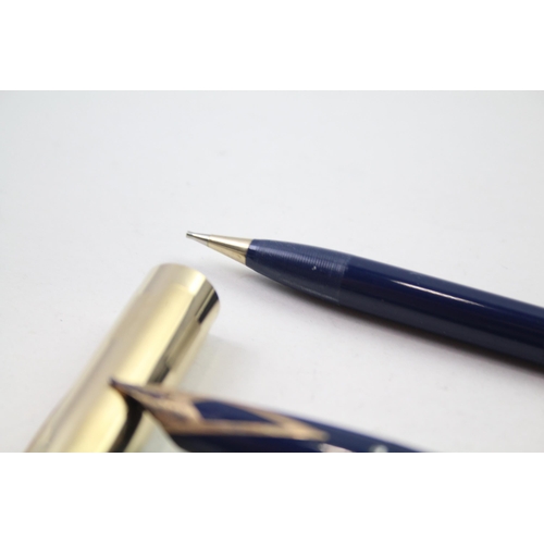 438 - Vintage SHEAFFER PFM Pen For Men Navy Fountain Pen Set w/ 14ct Gold Nib, Pencil