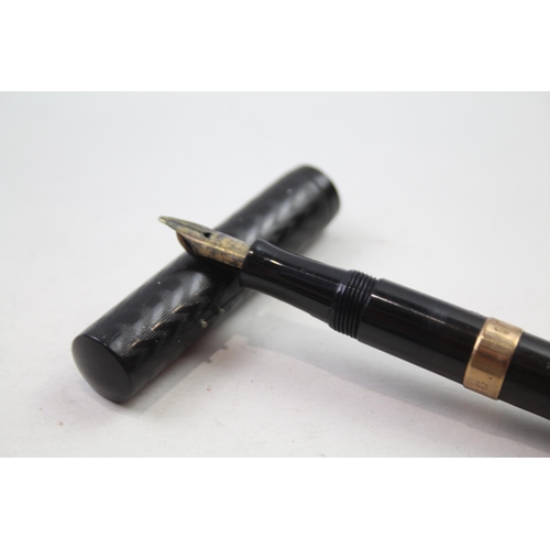 446 - Vintage WATERMAN Ideal Brown Fountain Pen w/ 9ct Banding 14ct Gold Nib WRITING