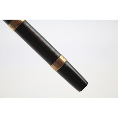 446 - Vintage WATERMAN Ideal Brown Fountain Pen w/ 9ct Banding 14ct Gold Nib WRITING