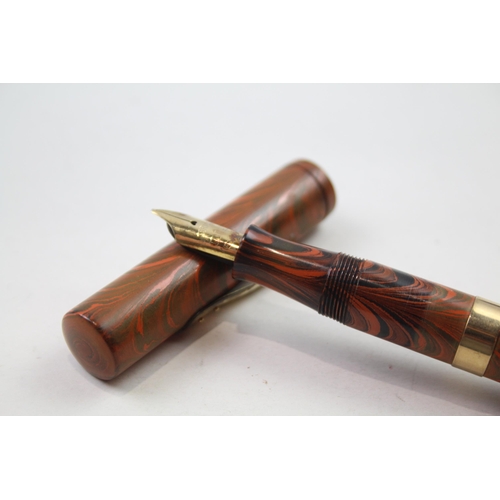 447 - Vintage WATERMAN Ideal Wood Effect Fountain Pen w/ 9ct Banding WRITING (20g)