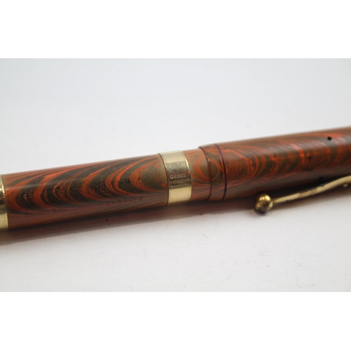 447 - Vintage WATERMAN Ideal Wood Effect Fountain Pen w/ 9ct Banding WRITING (20g)