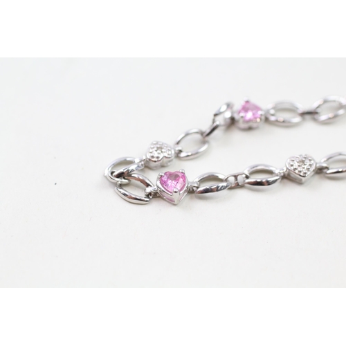 13 - 9ct white gold pink sapphire & diamond bracelet (3.5g)