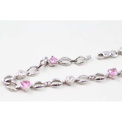 13 - 9ct white gold pink sapphire & diamond bracelet (3.5g)