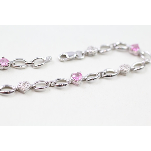 13 - 9ct white gold pink sapphire & diamond bracelet (3.5g)