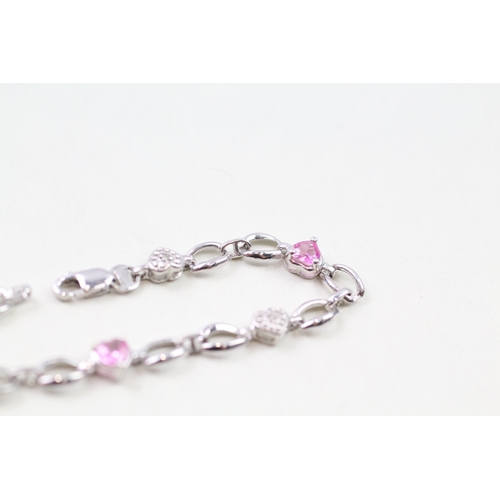 13 - 9ct white gold pink sapphire & diamond bracelet (3.5g)