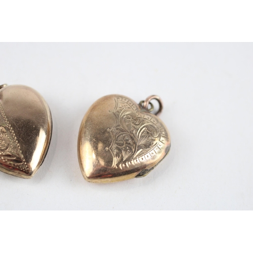 19 - 2 x 9ct gold back & front heart locket pendants (8.1g)